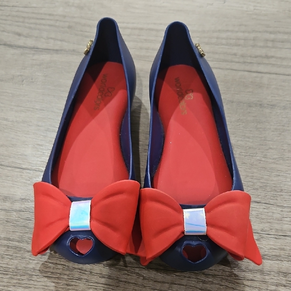 World Colors Snow White Ballerinas Blue & Red Bow Flats usa 7